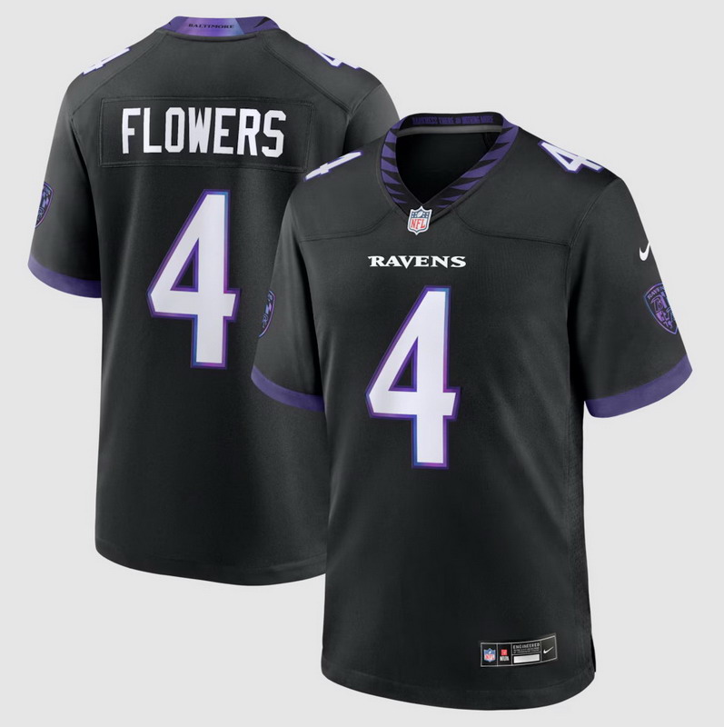 Men's #4 Zay Flowers Baltimore Ravens Alternate Game Jersey Black
