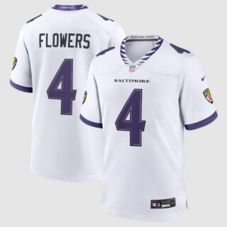 Men's #4 Zay Flowers Baltimore Ravens Game Jersey White
