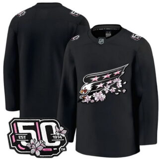 Men's Washington Capitals Team 50th Anniversary Cherry Blossom Premium Black Jersey - All Stitched