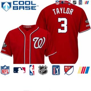 Nationals #3 Michael Taylor Red Cool Base 2019 World Series Champions Stitched Youth Baseball Jersey