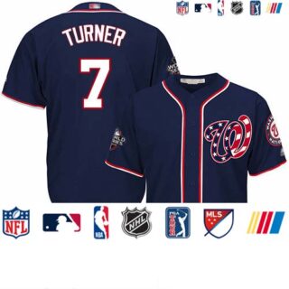 Nationals #7 Trea Turner Navy Blue New Cool Base 2019 World Series Bound Stitched Baseball Jersey