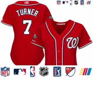 Nationals #7 Trea Turner Red Alternate 2019 World Series Champions Women's Stitched Baseball Jersey