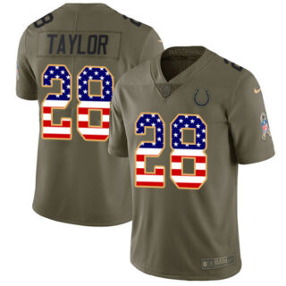 Nike Colts #28 Jonathan Taylor Olive USA Flag Men's Stitched NFL Limited 2017 Salute To Service Jersey