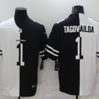 Nike Dolphins 1 Tua Tagovailoa Black And White Split Vapor Untouchable Limited Jersey