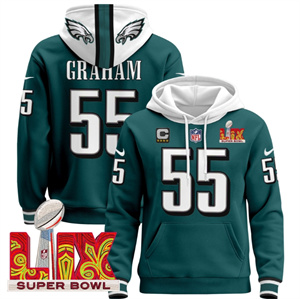 Men's Philadelphia Eagles Super Bowl LIX Patch Pullover Hoodie Midnight Green Brandon Graham 55