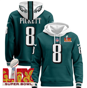 Men's Philadelphia Eagles Super Bowl LIX Patch Pullover Hoodie Midnight Green Kenny Pickett 8