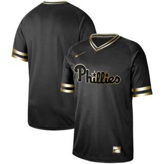 Phillies Blank Black Gold Nike Cooperstown Collection Legend V Neck Jersey