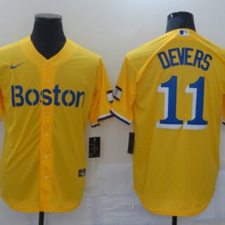 Red Sox 11 Rafael Devers Gold Nike 2021 City Connect Replica Player Cool Base Jerseys