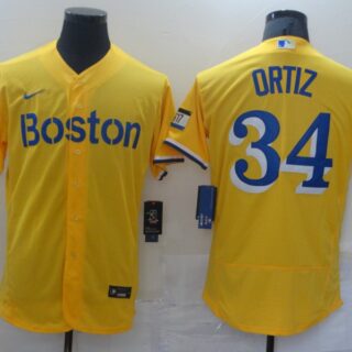 Red Sox 34 Gold Nike 2021 City Connect Replica Player Flexbase Jerseys