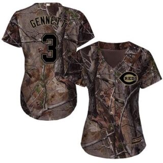 Reds #3 Scooter Gennett Camo Realtree Collection Cool Base Women's Stitched Baseball Jersey