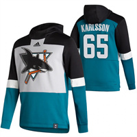 San Jose Sharks #65 Erik Karlsson Reverse Retro Pullover Hoodie Gray Teal