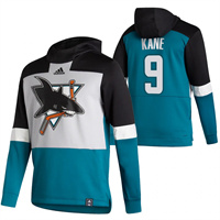 San Jose Sharks #9 Evander Kane Reverse Retro Pullover Hoodie Gray Teal