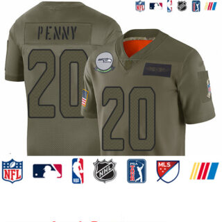Seahawks #20 Rashaad Penny Camo Youth Stitched Football Limited 2019 Salute to Service Jersey
