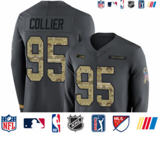 Seahawks #95 L.J. Collier Anthracite Salute to Service Youth Stitched Football Limited Therma Long Sleeve Jersey
