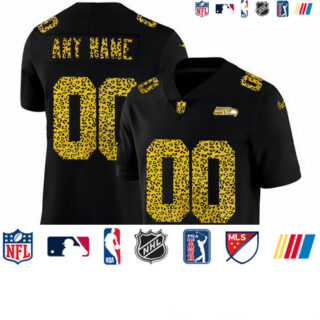 Seattle Seahawks Custom Men's Nike Leopard Print Fashion Vapor Limited NFL Jersey Black