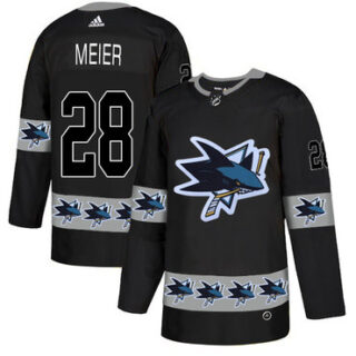 Sharks 28 Timo Meier Black Team Logos Fashion Adidas Jersey