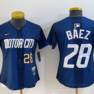 Women's Detroit Tigers #28 Javier Baez 2024 Navy City Connect Cool Base Limited Stitched Baseball Jersey(Run Small)