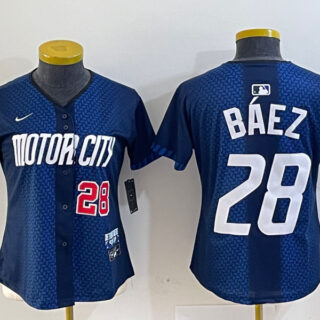 Women's Detroit Tigers #28 Javier Baez 2024 Navy City Connect Cool Base Limited Stitched Baseball Jersey(Run Small)
