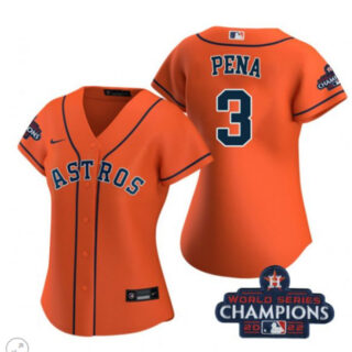 Women's Houston Astros #3 Jeremy Pena Orange 2022 World Series Champions Stitched Baseball Jersey(Run Small)