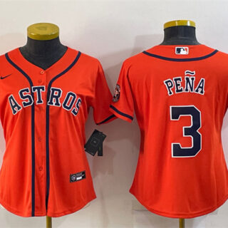 Women's Houston Astros #3 Jeremy Pena Orange With Patch Cool Base Stitched Baseball Jersey(Run Small)
