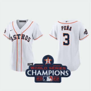 Women's Houston Astros #3 Jeremy Pena White 2022 World Series Champions Stitched Baseball Jersey(Run Small)