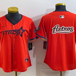 Women's Houston Astros Team Big Logo Orange 2025 City Connect With Texas Patch Limited Stitched Baseball Jersey(Run Small)