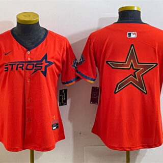 Women's Houston Astros Team Big Logo Orange 2025 City Connect With Texas Patch Limited Stitched Baseball Jersey(Run Small)