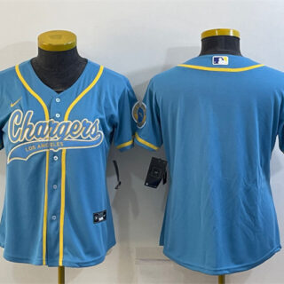 Women's Los Angeles Chargers Blank Blue With Patch Cool Base Stitched Baseball Jersey(Run Small)