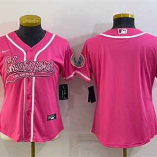 Women's Los Angeles Chargers Blank Pink With Patch Cool Base Stitched Baseball Jersey(Run Small)