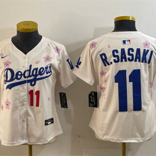 Women's Los Angeles Dodgers #11 Roki Sasaki Cream 2025 Tokyo Series Limited Stitched Baseball Jersey(Run Small)