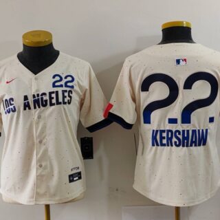 Women's Los Angeles Dodgers #22 Clayton Kershaw Cream Stitched Jersey(Run Small)