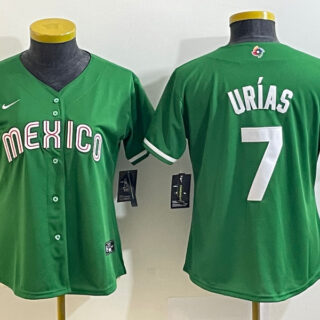 Women's Mexico Baseball #7 Julio Urias 2023 Green World Baseball Classic Stitched Jersey(Run Small)
