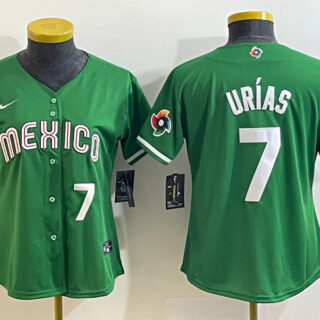 Women's Mexico Baseball #7 Julio Urias 2023 Green World Baseball Classic With Patch Stitched Jersey(Run Small)