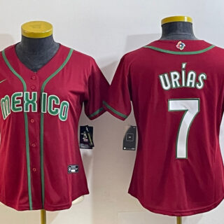 Women's Mexico Baseball #7 Julio Urias 2023 Red World Baseball Classic Stitched Jersey(Run Small)