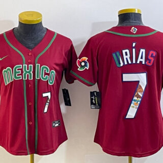 Women's Mexico Baseball #7 Julio Urias 2023 Red World Baseball Classic With Patch Stitched Jersey(Run Small)