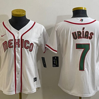 Women's Mexico Baseball #7 Julio Urias 2023 White World Baseball Classic Stitched Jersey(Run Small)