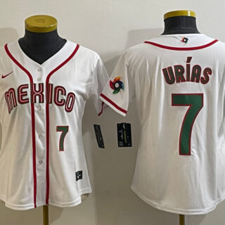 Women's Mexico Baseball #7 Julio Urias 2023 White World Baseball Classic With Patch Stitched Jersey(Run Small)