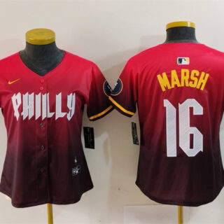 Women's Philadelphia Phillies #16 Brandon Marsh Red 2024 City Connect Limited Stitched Baseball Jersey