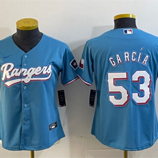 Women's Texas Rangers #53 Adolis Garcia Blue With Patch Stitched Baseball Jersey(Run Small)