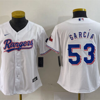 Women's Texas Rangers #53 Adolis Garcia White With Patch Stitched Baseball Jersey(Run Small)