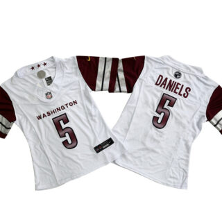 Women's Washington Commanders #5 Jayden Daniels White 2024 F.U.S.E. Draft Stitched Jersey(Run Small)