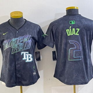 Women Tampa Bay Rays #2 Yandy Diaz Charcoal 2024 City Connect Limited Stitched Baseball Jersey