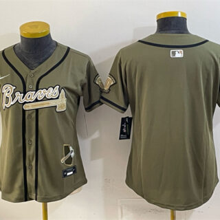 Women's Atlanta Braves Blank Olive 2026 Armed Forces Day Stitched Baseball Jersey(Run Small)