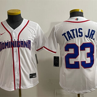 Women's Dominican Republic Baseball #23 Fernando Tatis Jr. White 2026 World Baseball Classic Home Stadium Stitched Baseball Jersey(Run Small)