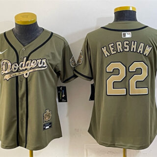 Women's Los Angeles Dodgers #22 Clayton Kershaw Olive 2026 Military Appreciation Game Day Stitched Baseball Jersey(Run Small)