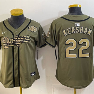 Women's Los Angeles Dodgers Olive #22 Clayton Kershaw 2026 Armed Forces Day Stitched Baseball Jersey(Run Small)