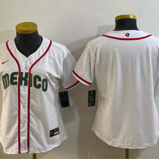 Women's Mexico Baseball Blank White 2026 World Baseball Classic Home Stadium Stitched Baseball Jersey(Run Small)