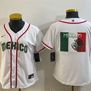 Women's Mexico Baseball White 2026 World Baseball Classic Big Logo Home Stadium Stitched Baseball Jersey(Run Small)