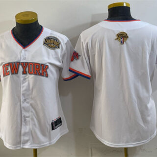 Women's New York Knicks Blank White 2026 Finals & Eastern Conference Champions Patch Stitched Baseball Jersey