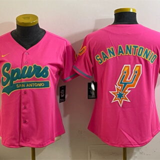 Women's San Antonio Spurs Team Big Logo Pink Stitched Baseball Jersey